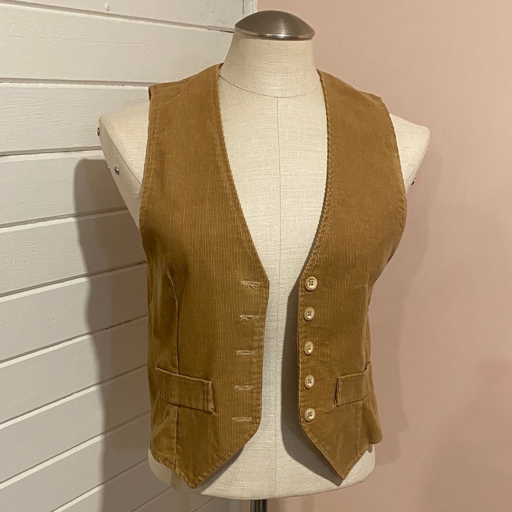 Vintage 70s Tan Corduroy Button-up Vest, Women’s XS